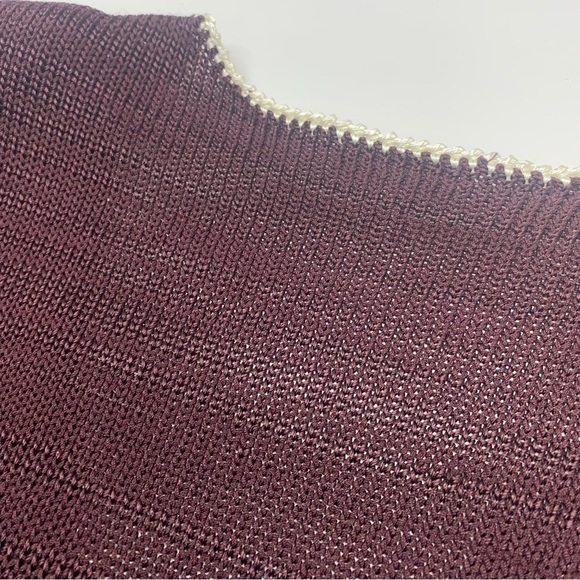 Reiss Women’s Burgundy V-Neck Sweater with white trim XL shoulder pads - Picture 6 of 15